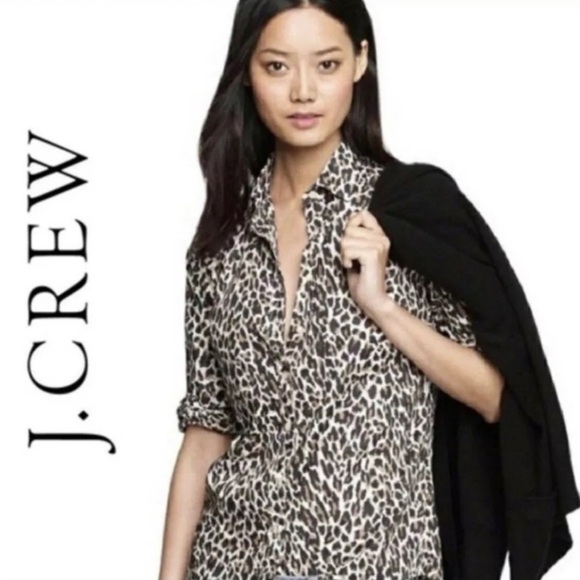 J. Crew The Perfect Shirt Long Sleeve Button Down Leopard Print Women’s XS - Picture 2 of 13